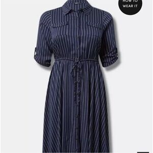 Torrid Dark Blue Pinstripe Long Sleeve Dress